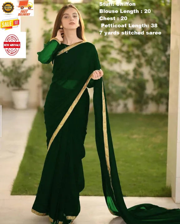 Chiffon saree❤️ (Blouse , petticoat & 7 yards stiched saree )