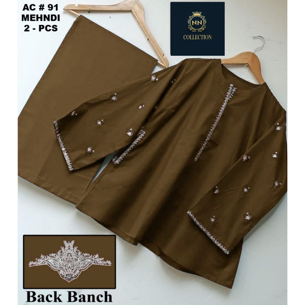 Article Name  Pocket Style 2-Pcs Stiched Suit with Back Bunch Embroidery