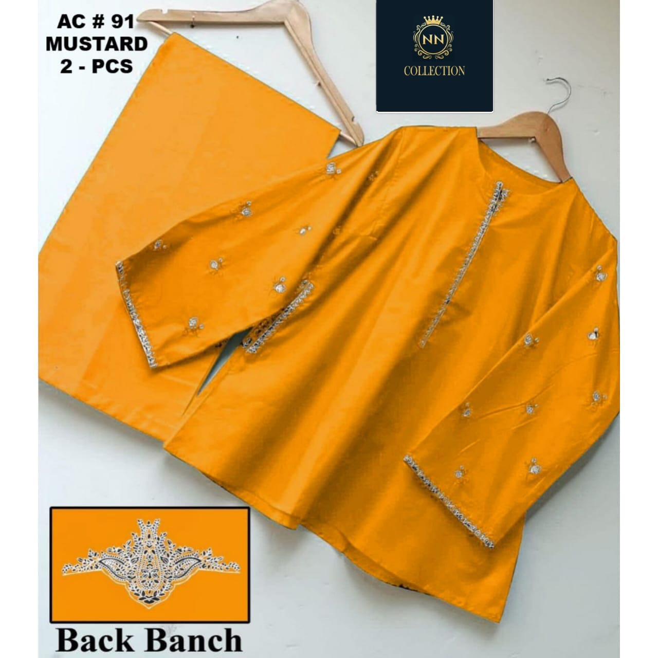 Article Name  Pocket Style 2-Pcs Stiched Suit with Back Bunch Embroidery